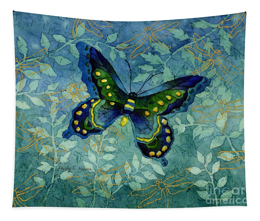 Butterfly Tapestry featuring the painting Blue Butterfly by Hailey E Herrera