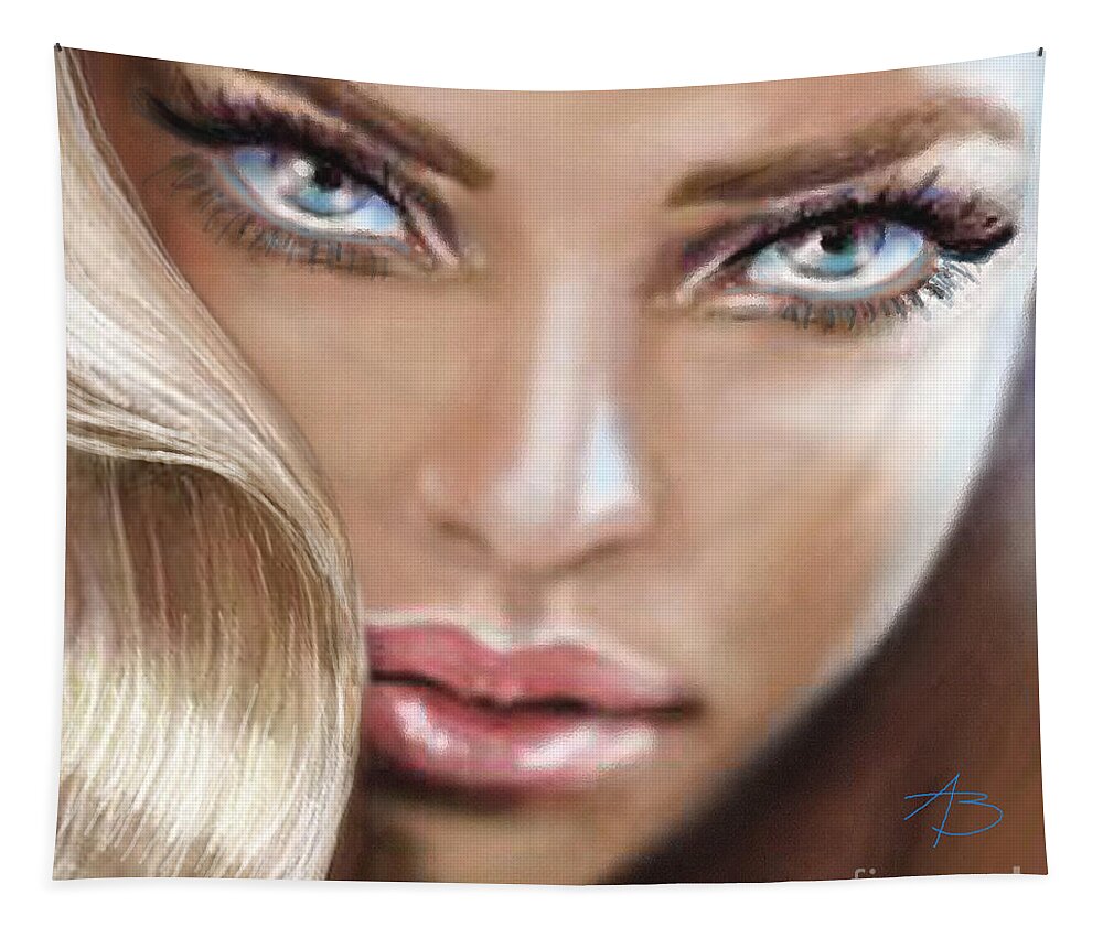 Portrait Tapestry featuring the painting Blue Eyes Sensual by Angie Braun