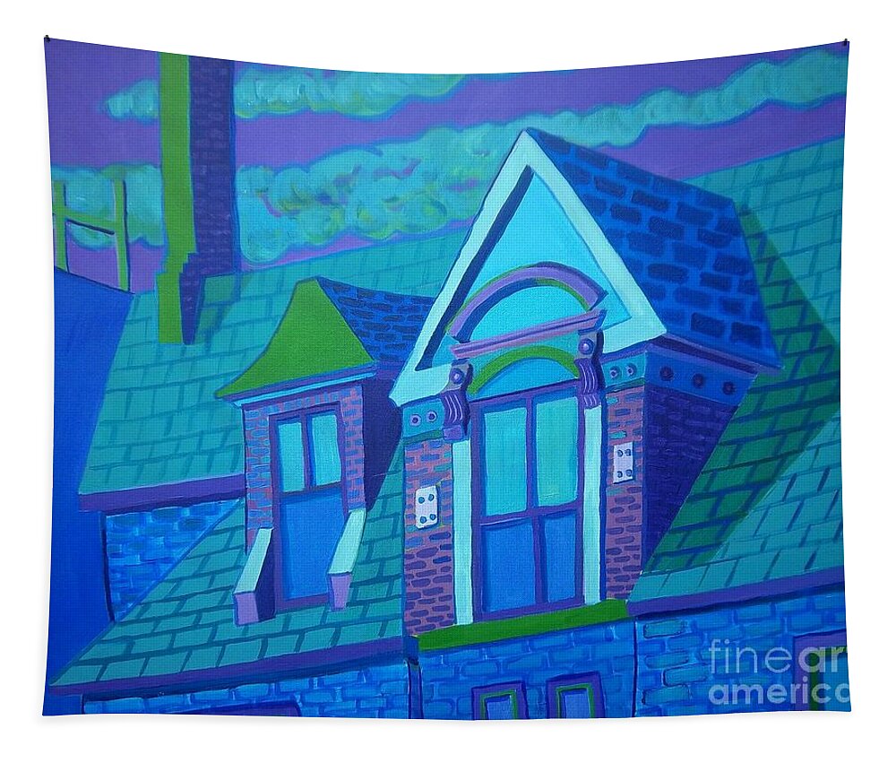 Blue Tapestry featuring the painting Blue Gloucester Rooftop by Debra Bretton Robinson