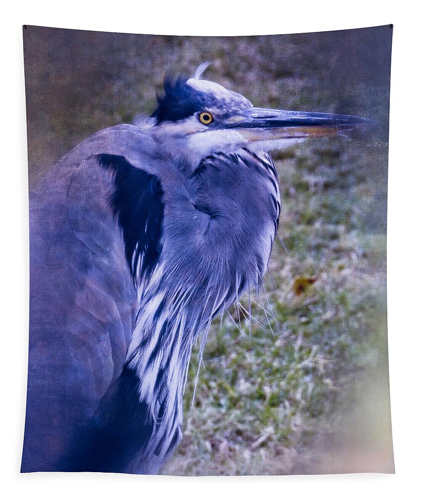 Bird Tapestry featuring the photograph Blue Heron Portrait by Ella Kaye Dickey