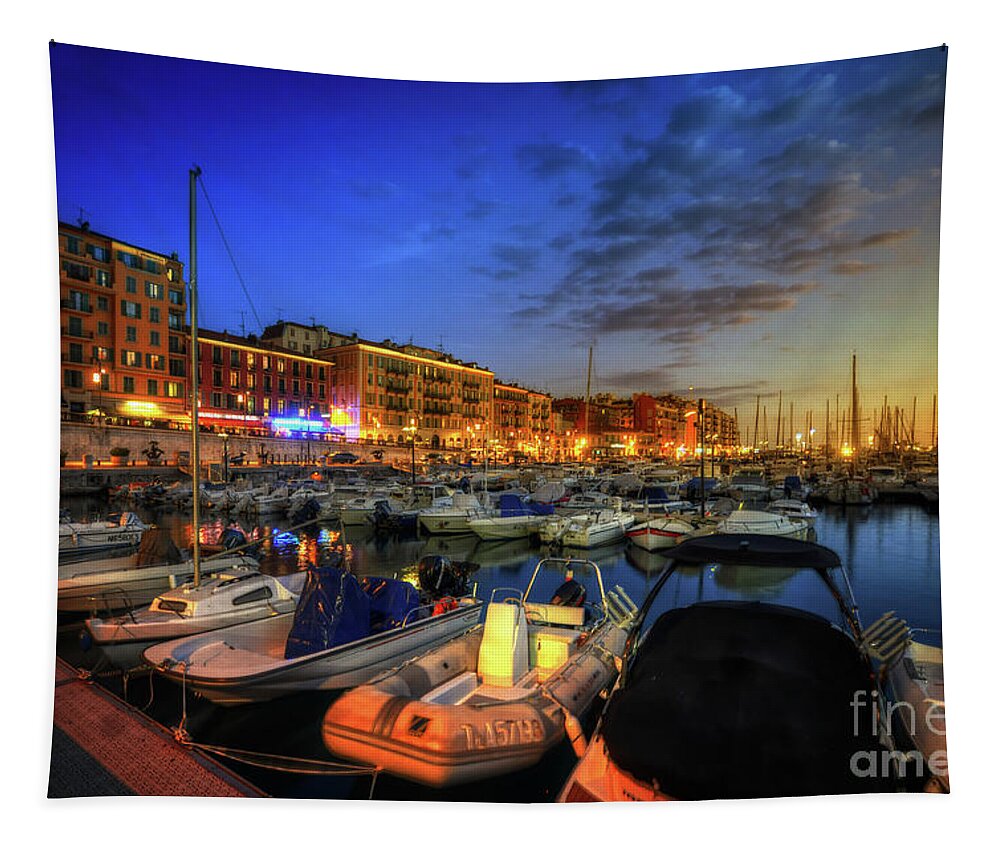 Yhun Suarez Tapestry featuring the photograph Blue Hour At Port Nice 1.0 by Yhun Suarez