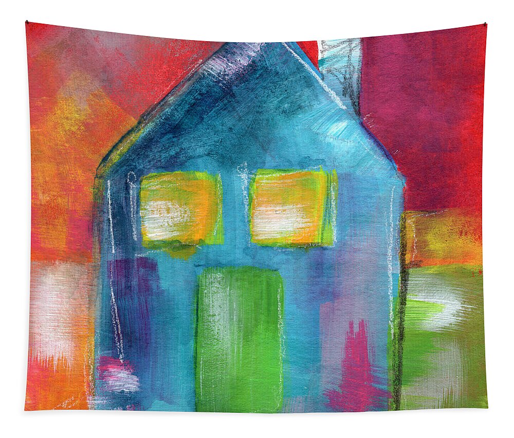 House Tapestry featuring the painting Blue House- Art by Linda Woods by Linda Woods