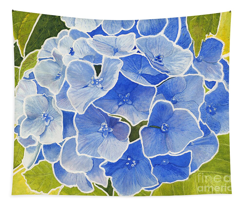 Hydrangea Tapestry featuring the painting Blue Hydrangea Stained Glass Look by Conni Schaftenaar