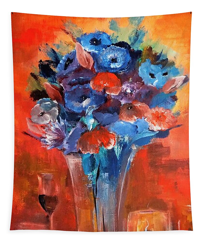 Blue Tapestry featuring the painting Blue In The Warmth Of Candlelight by Lisa Kaiser