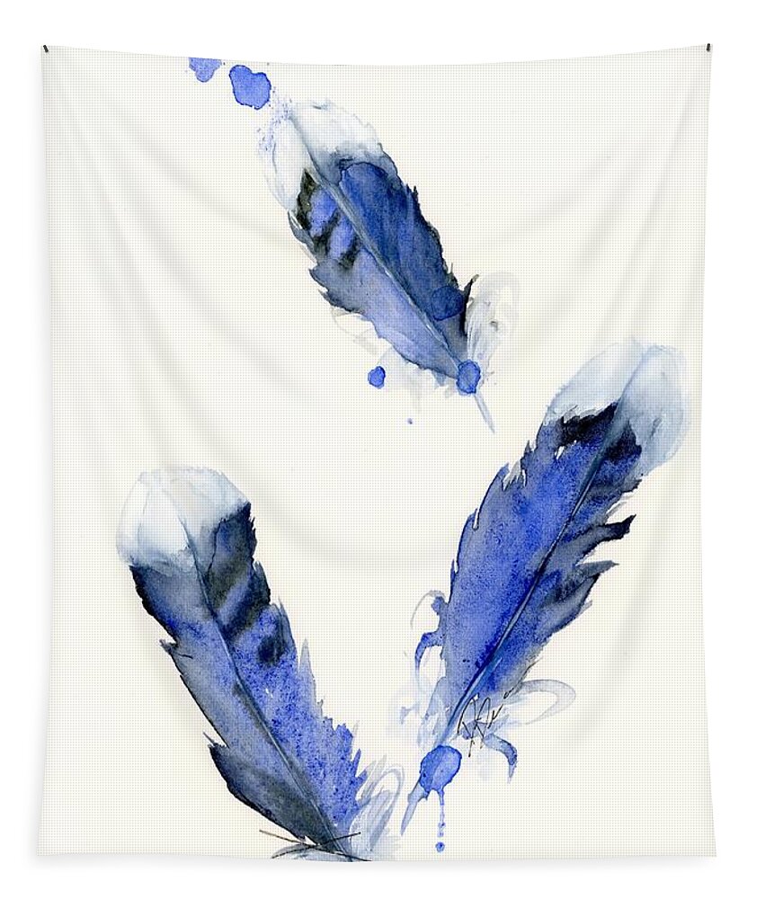 Watercolor Feathers Tapestry featuring the painting Blue Jay Feathers by Dawn Derman