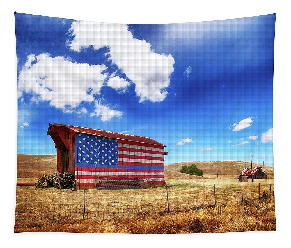 Police Tapestry featuring the photograph Blue Line Barn by Don Schimmel