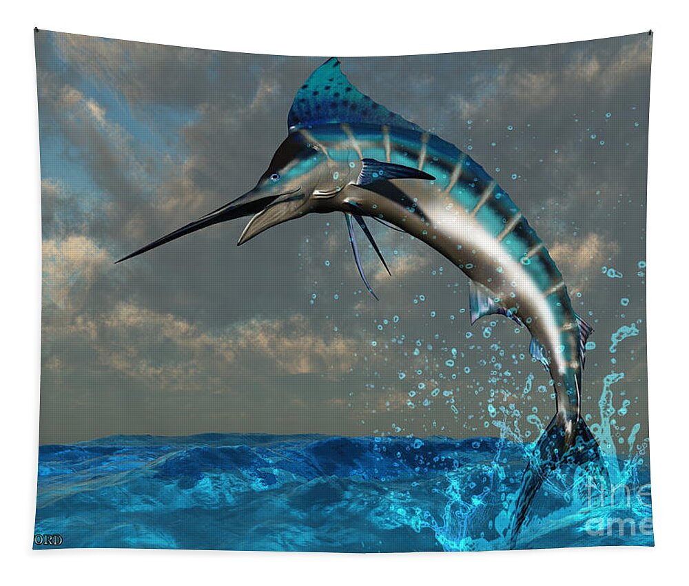Marlin Tapestry featuring the painting Blue Marlin Splash by Corey Ford