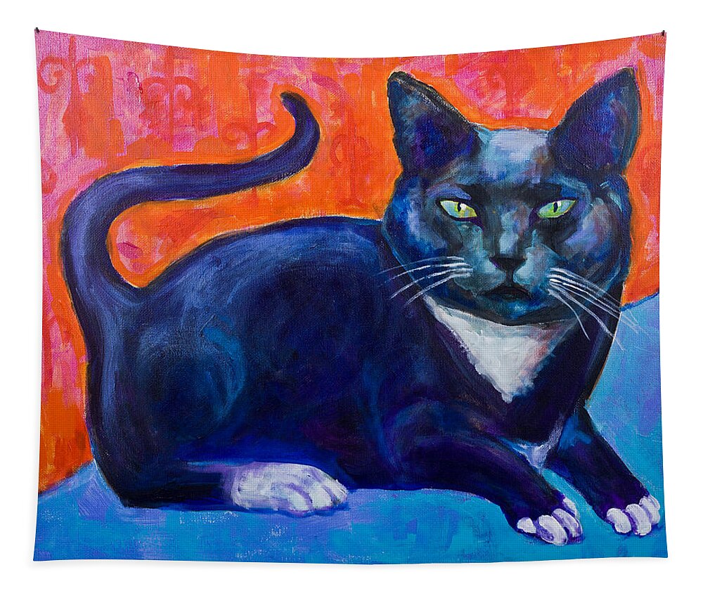 Cat Tapestry featuring the painting Blue by Maxim Komissarchik