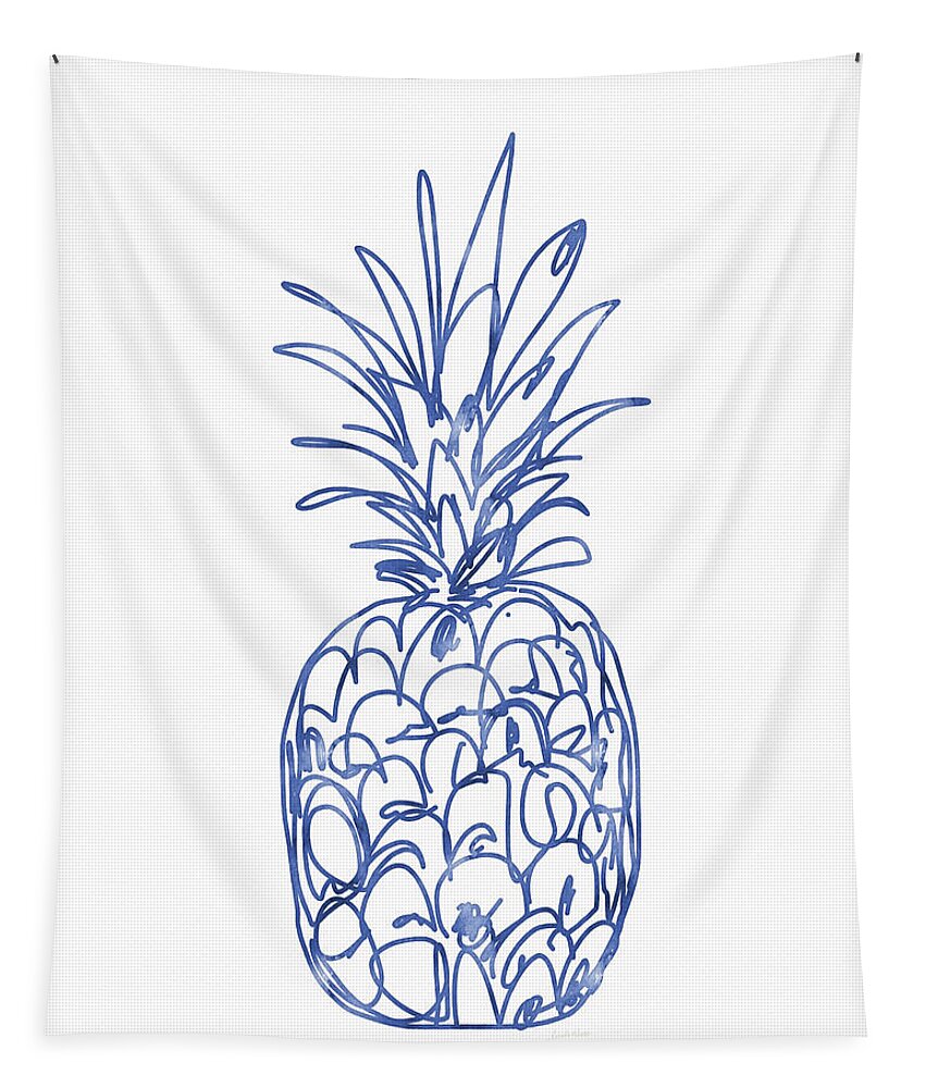 Pineapple Tapestry featuring the painting Blue Pineapple- Art by Linda Woods by Linda Woods