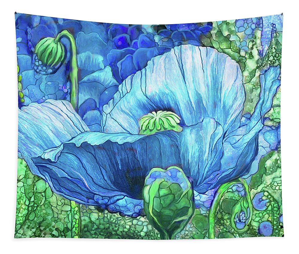 Carol Cavalaris Tapestry featuring the mixed media Blue Poppy Garden by Carol Cavalaris