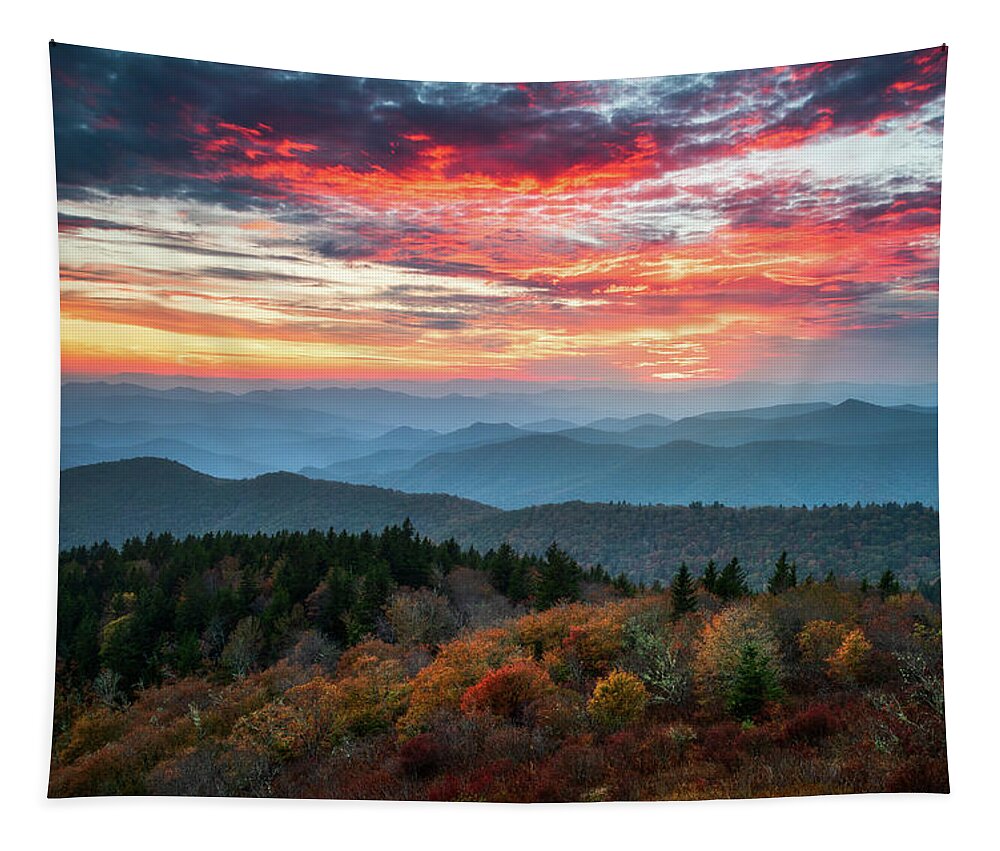 Blue Ridge Parkway Tapestry featuring the photograph Blue Ridge Parkway Autumn Sunset Scenic Landscape Asheville NC by Dave Allen