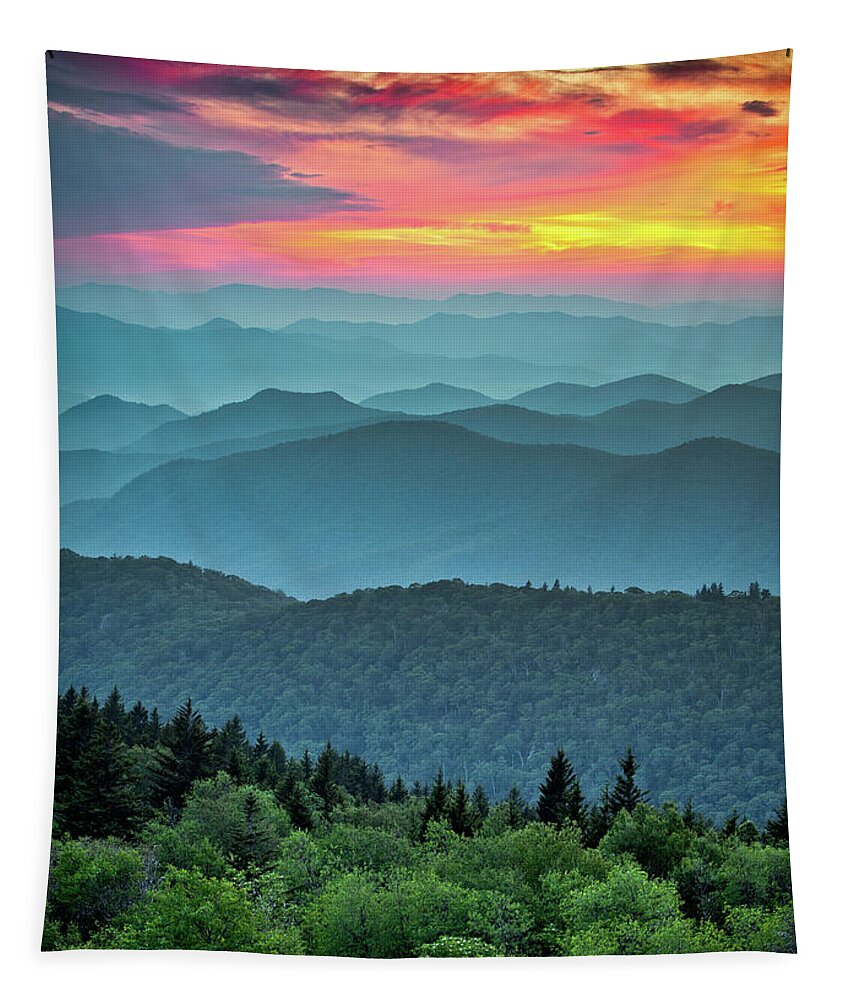 #faatoppicks Tapestry featuring the photograph Blue Ridge Parkway Sunset - The Great Blue Yonder by Dave Allen
