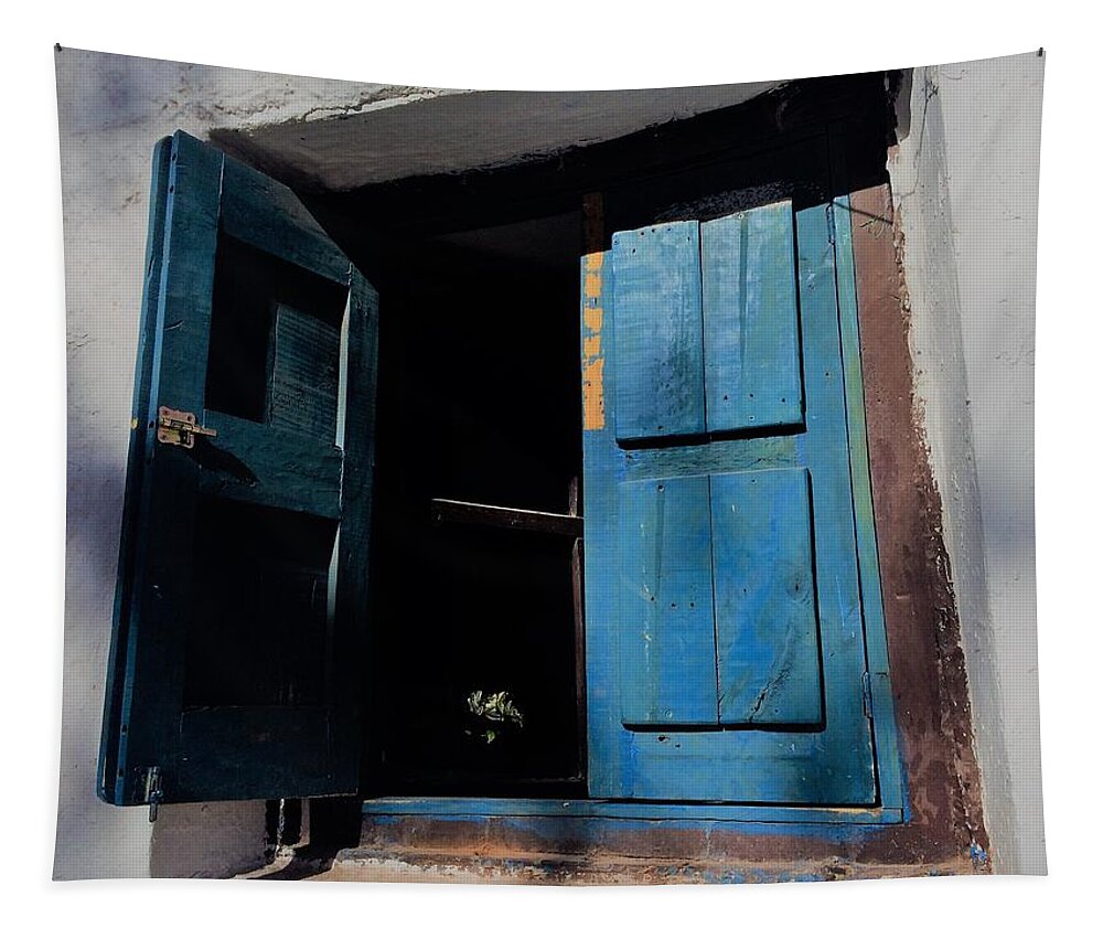 Blue Shutters Tapestry featuring the photograph Blue shutters by Cheryl Hoyle