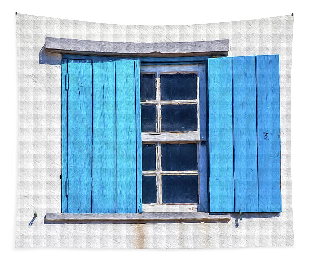 Window Tapestry featuring the painting Blue Shutters of Peniche by David Letts