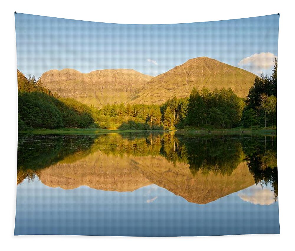 Bidean Nam Bian Tapestry featuring the photograph Blue Skies at Torren Lochan by Stephen Taylor