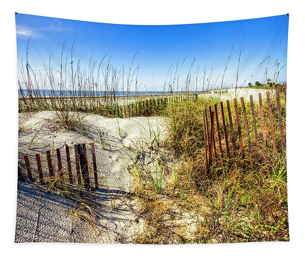 Clouds Tapestry featuring the photograph Blue Sky Dunes by Debra and Dave Vanderlaan