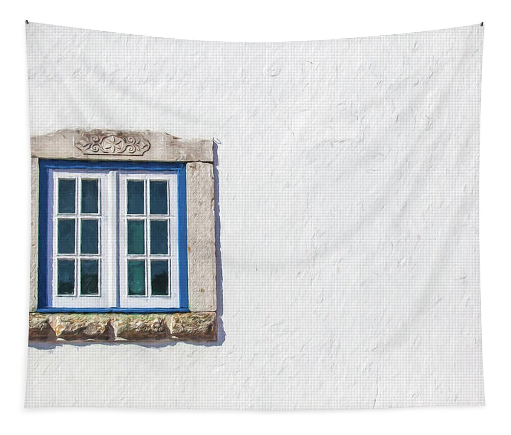 Europe Tapestry featuring the photograph Blue Stone Window of Obidos by David Letts