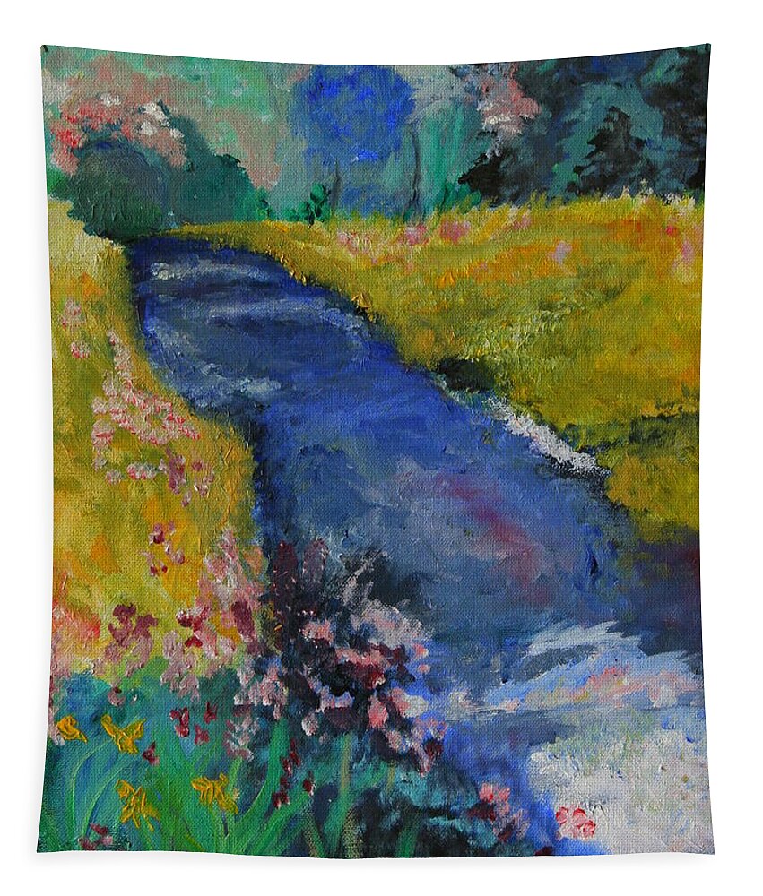 Landscape Tapestry featuring the painting Blue Stream by Julie Lueders 