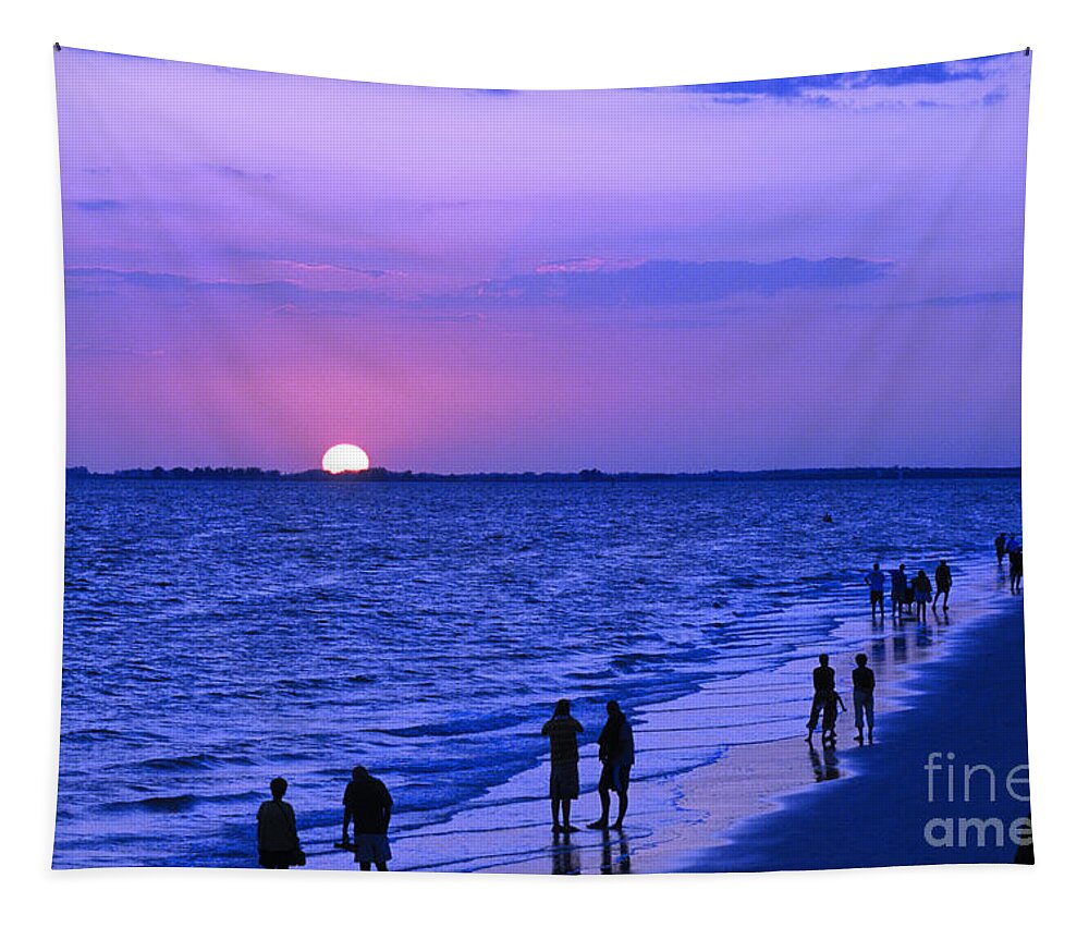 Clouds Tapestry featuring the photograph Blue Sunset on the Gulf of Mexico at Fort Myers Beach in Florida by William Kuta