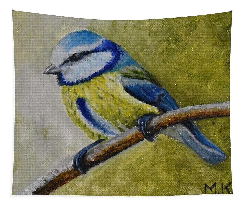 Beautiful Tapestry featuring the painting Blue Tit by Marta Pawlowski