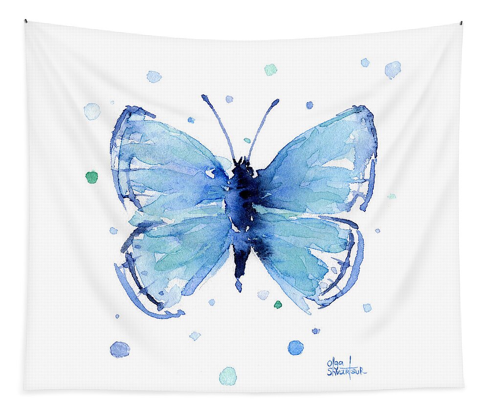 Watercolor Tapestry featuring the painting Blue Watercolor Butterfly by Olga Shvartsur
