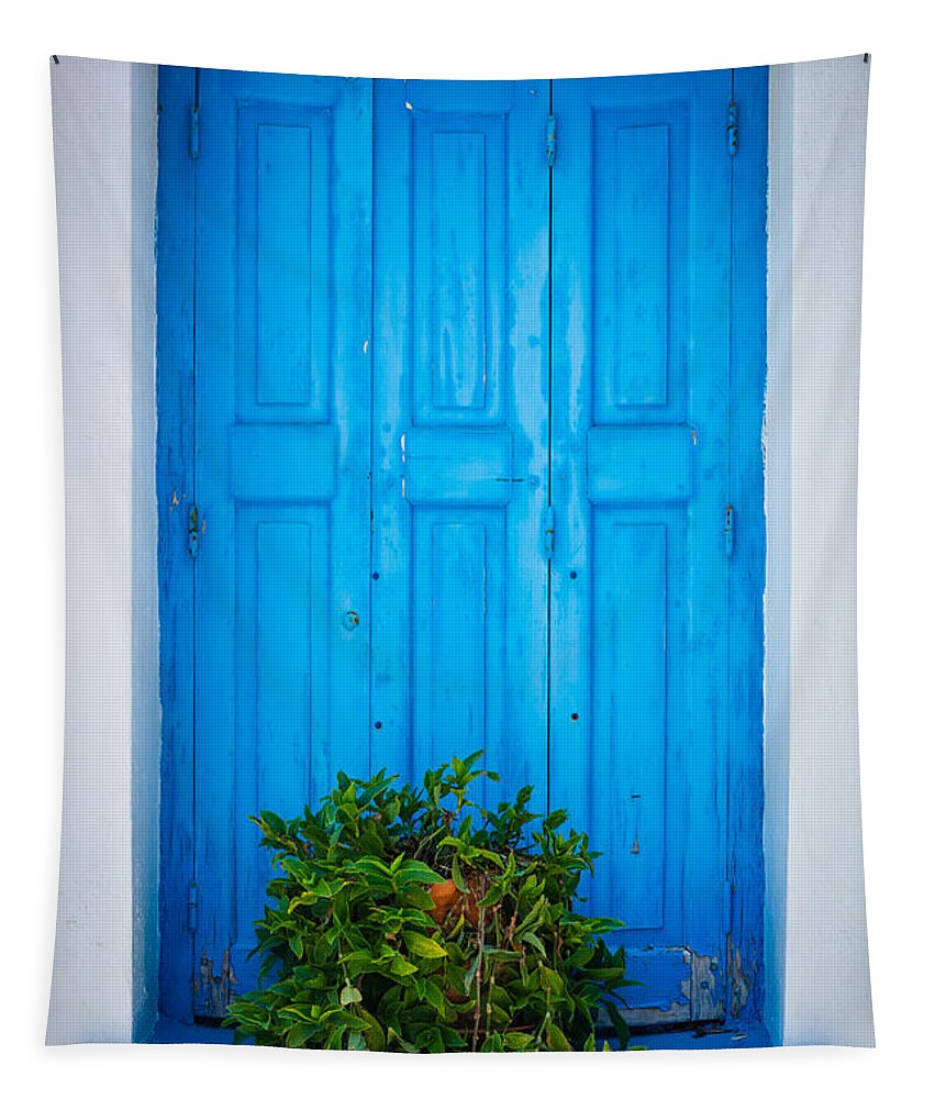 Aegean Sea Tapestry featuring the photograph Blue Window by Inge Johnsson