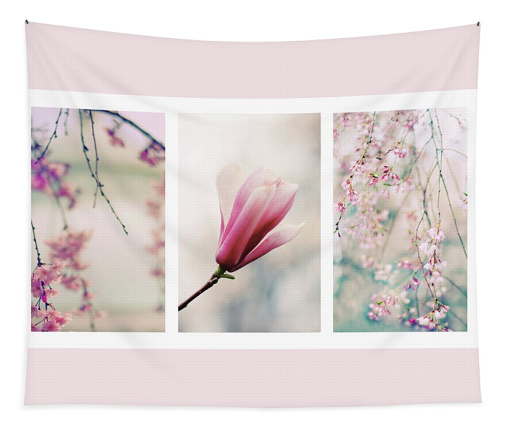 Triptych Tapestry featuring the photograph Blush Blossom Triptych by Jessica Jenney