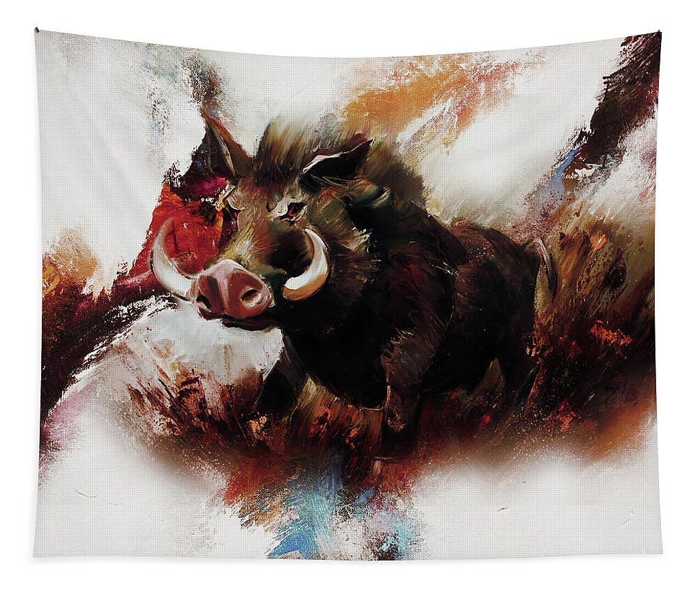  Tapestry featuring the painting Boar by Gull G