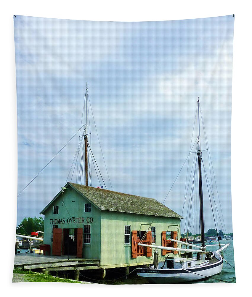 Boat Tapestry featuring the photograph Boat By Oyster Shack by Susan Savad