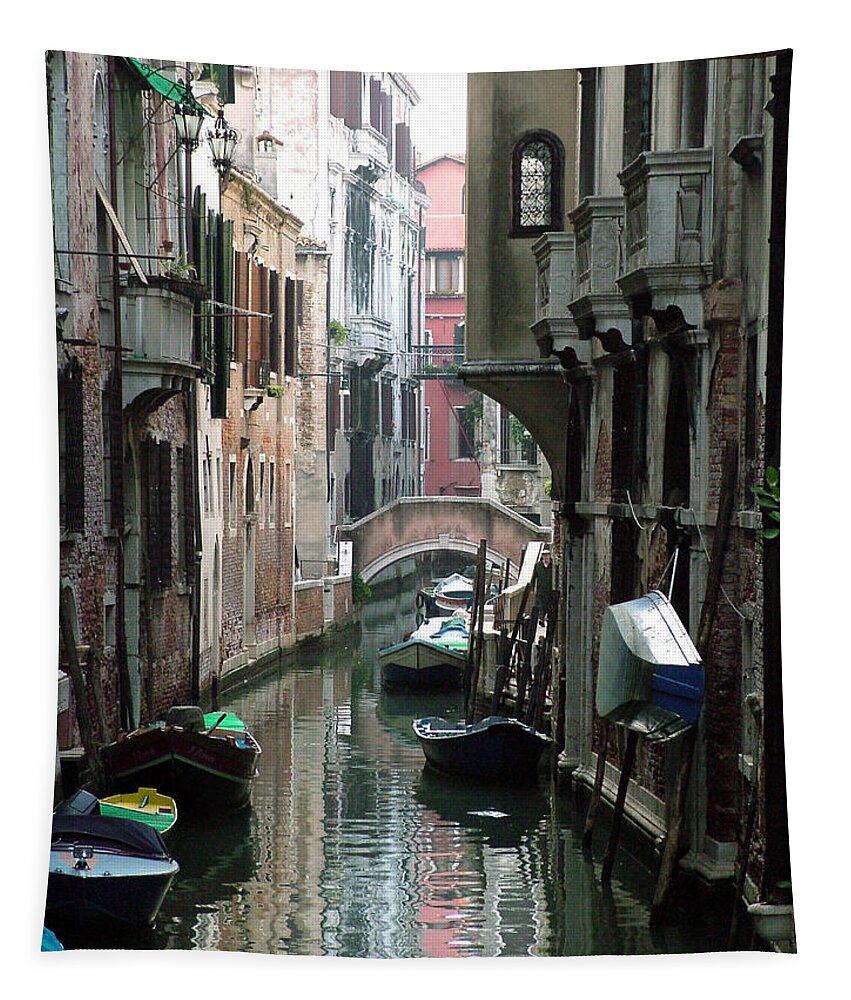 Venice Tapestry featuring the photograph Boat on the Wall by Donna Corless