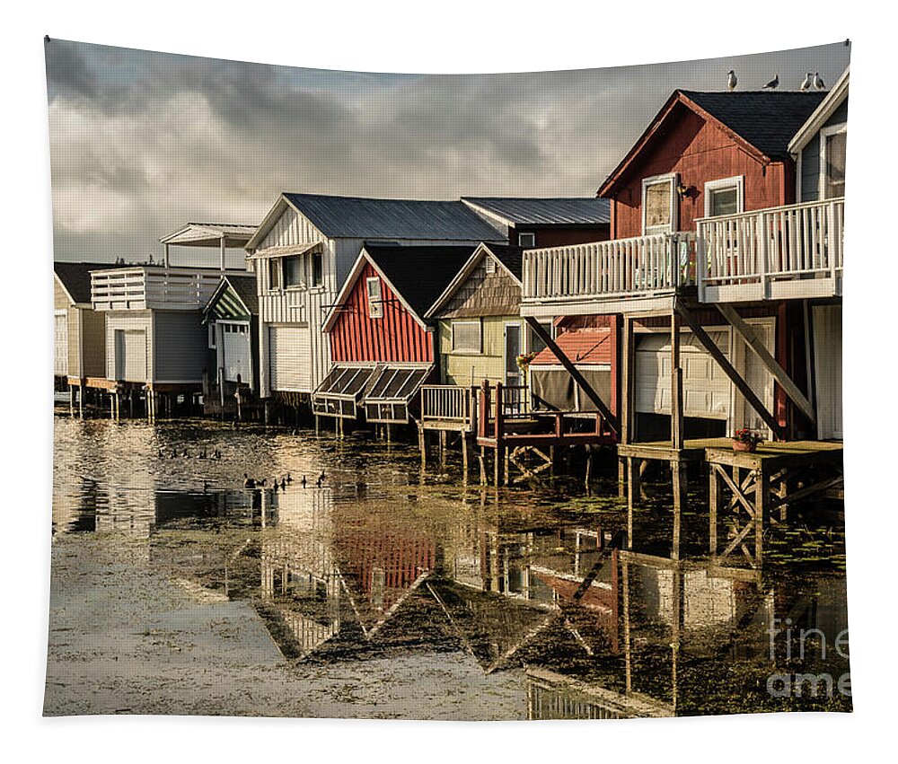 Boat Tapestry featuring the photograph Boathouse Reflections by Joann Long