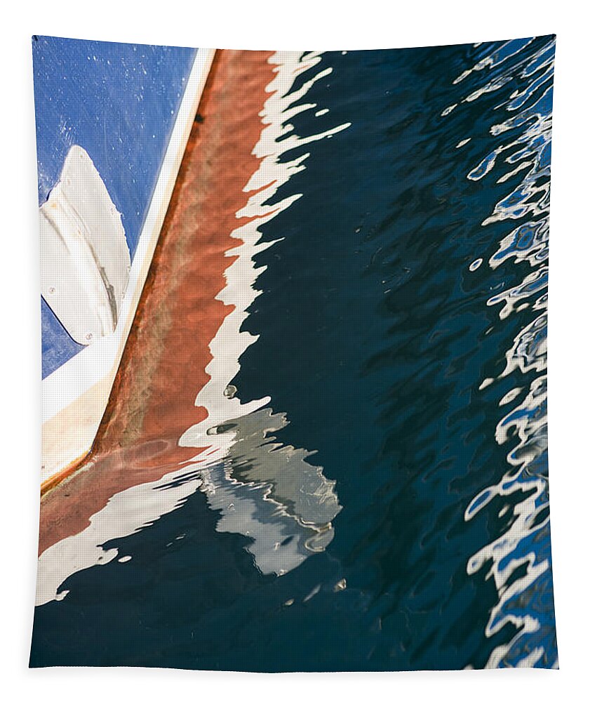 Abstract Tapestry featuring the photograph Boatside Reflection by Robert Potts