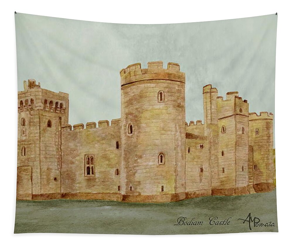 Bodiam Castle Tapestry featuring the painting Bodiam Castle by Angeles M Pomata