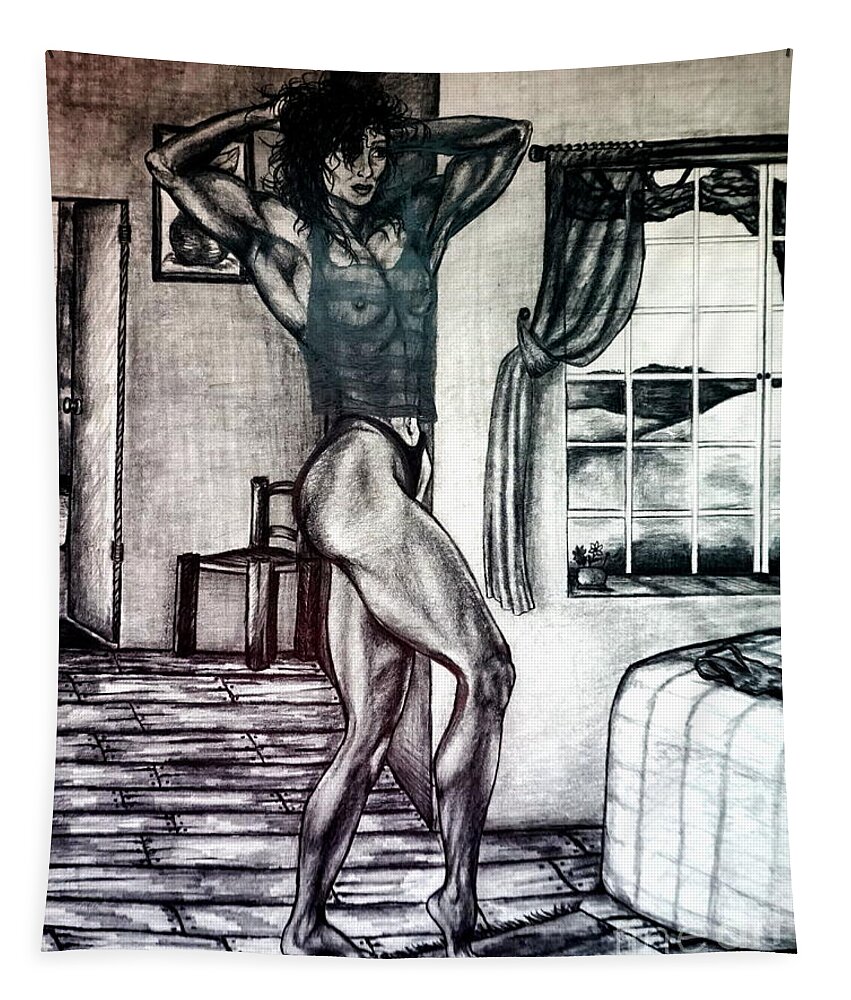 Muscular Tapestry featuring the drawing In Her Room by Georgia Doyle