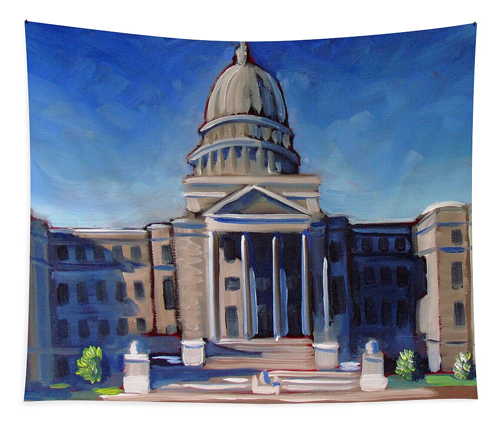Idaho Tapestry featuring the painting Boise Capitol Building 02 by Kevin Hughes