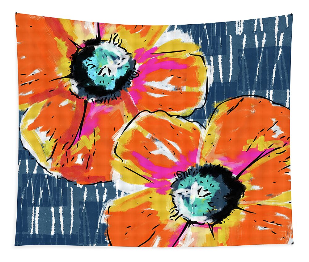 Poppies Tapestry featuring the mixed media Bold Orange Poppies- Art by Linda Woods by Linda Woods