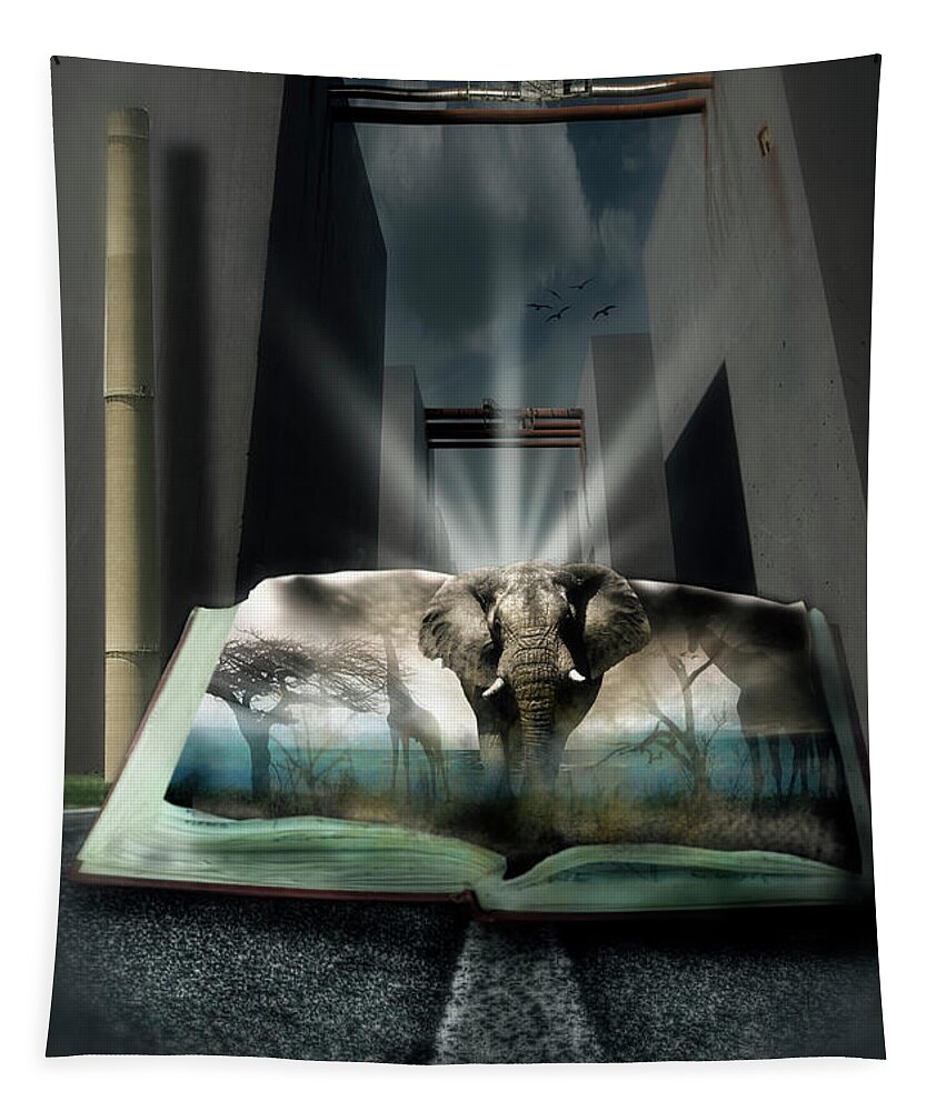 Elephant Tapestry featuring the digital art Book of enlightenment by Nathan Wright