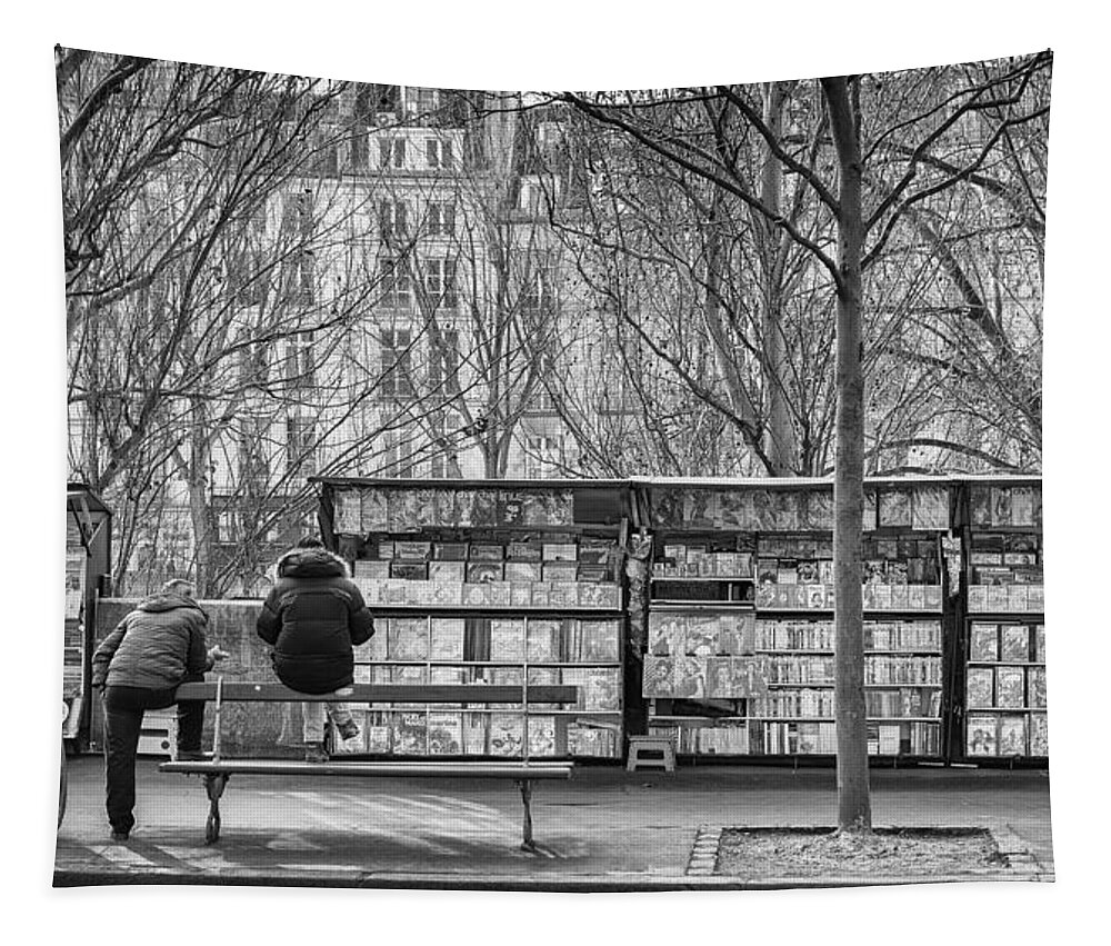 Stroll Tapestry featuring the photograph Book Stalls along the Seine. by Pablo Lopez