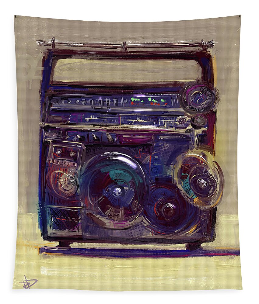 Boom Box Tapestry featuring the mixed media Boom Box by Russell Pierce