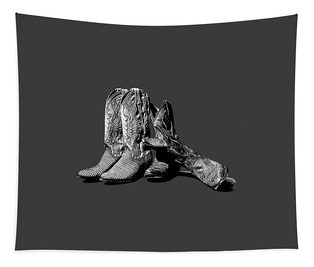 Boots Tapestry featuring the photograph Boot Friends Gray Background by Lesa Fine