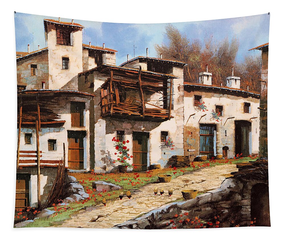 Mountain Village Tapestry featuring the painting Borgo Di Montagna by Guido Borelli