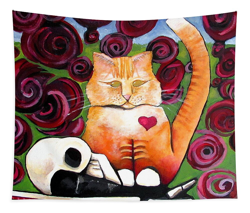 Ginger Cat Tapestry featuring the painting Boris and Me by Delight Worthyn