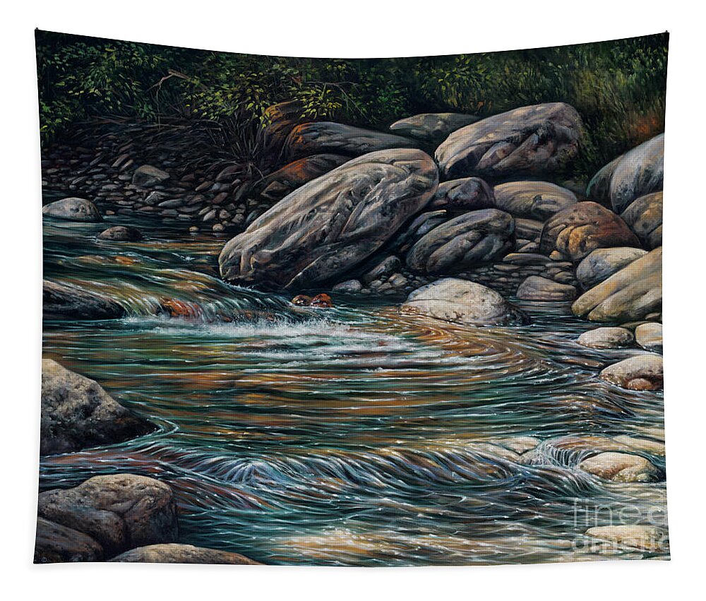 Landscape Tapestry featuring the painting Boulders at Jemez by Ricardo Chavez-Mendez