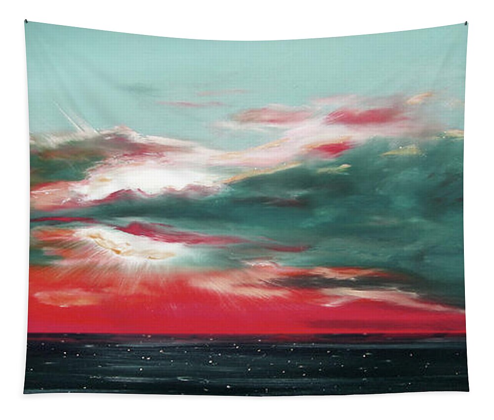 Sunset Tapestry featuring the painting Bound of Glory - Panoramic Sunset by Gina De Gorna