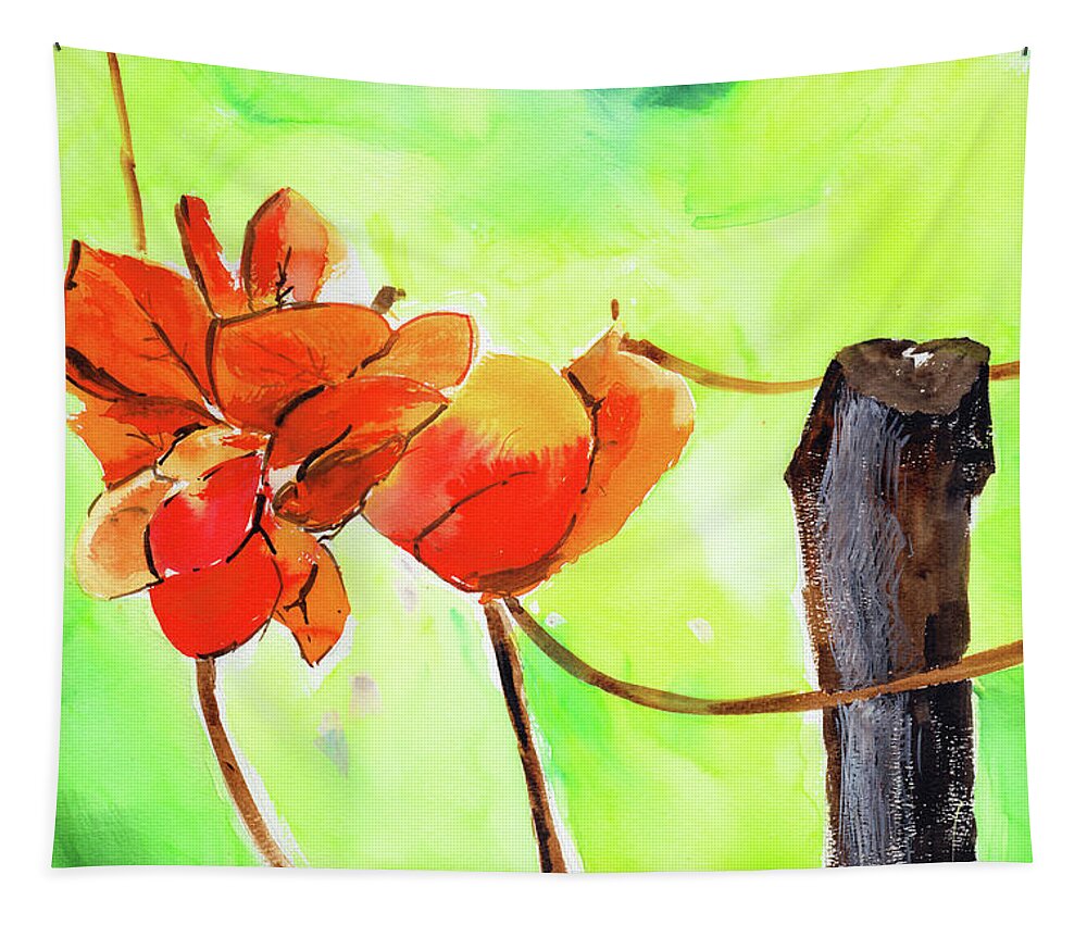 Nature Tapestry featuring the painting Bound yet free by Anil Nene