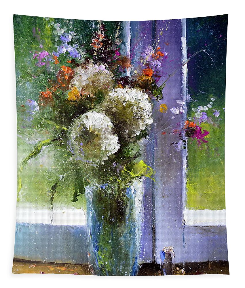 Russian Artists New Wave Tapestry featuring the painting Bouquet at Window by Igor Medvedev
