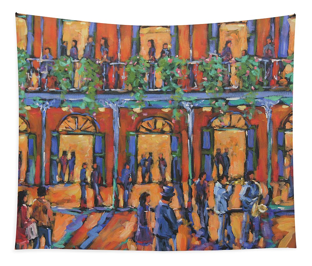 Painting 20x20x1.5 Tapestry featuring the painting Bourbon Street Nola New Orleans Jazz by Richard T Pranke