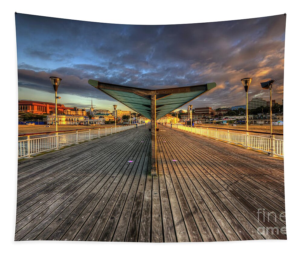 Hdr Tapestry featuring the photograph Bournemouth Pier Sunrise 2.0 by Yhun Suarez