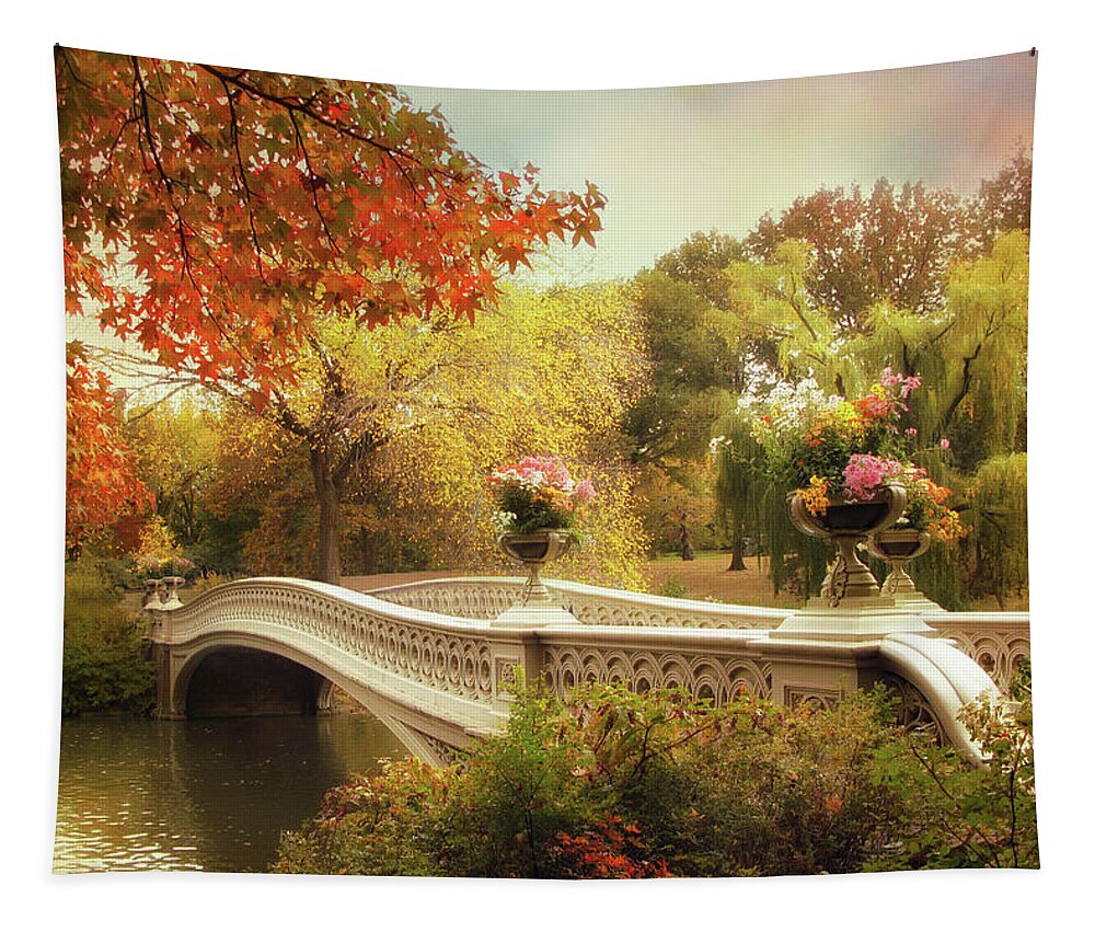 Bow Bridge Tapestry featuring the photograph Bow Bridge Crossing by Jessica Jenney