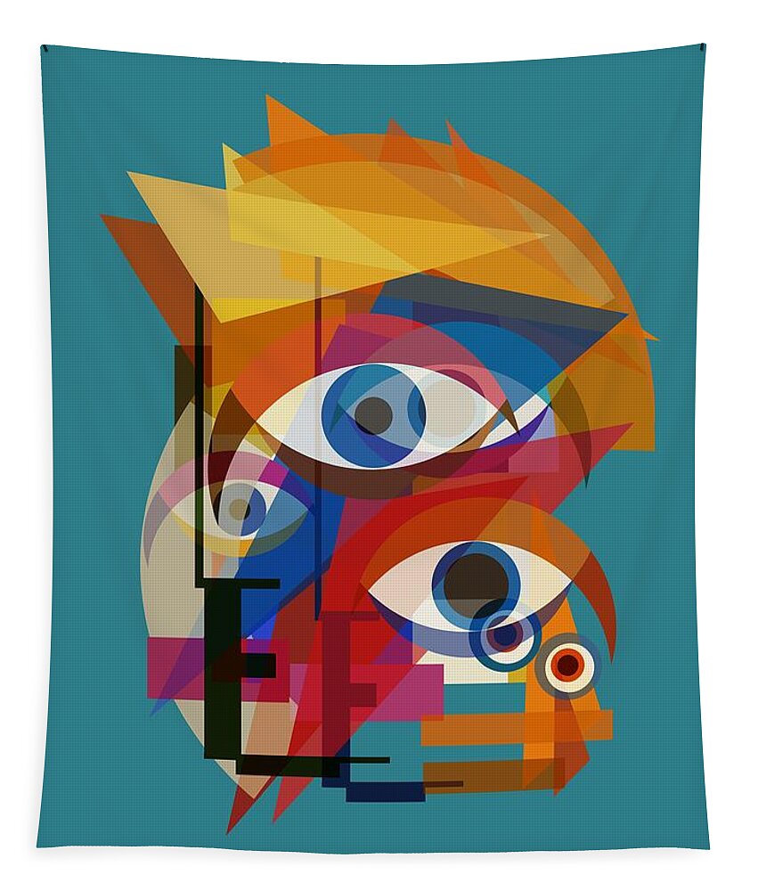 Bauhaus Changes David Bowie Ziggy Stardust Stardots Czar Catstick Online Art Gallery Painting Photography Affordable Art London Geometric Bauhaus Abstract Artwork C-zar Blackstar Tapestry featuring the digital art Bowie Bauhaus - Changes THREE by BFA Prints